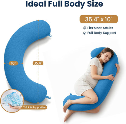 TranquilRelax C Shaped Body Pillow for Side Sleepers, Memory Foam Long Pillow for Leg, Hip & Back Support, Soft Washable Cover,Grey-47"*10"