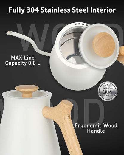 Harriet Gooseneck Electric Kettle, 1°F Control, Brew Time, 0.8L