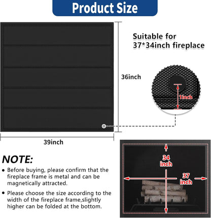 36"x24" Fireplace Cover, Magnetic Fireplace Blocker Blanket Stop Heat Loss | Indoor Fireplace Draft Stopper Save Energy, Magnetic Fireplace Draft Cover for Iron Fireplace Frame