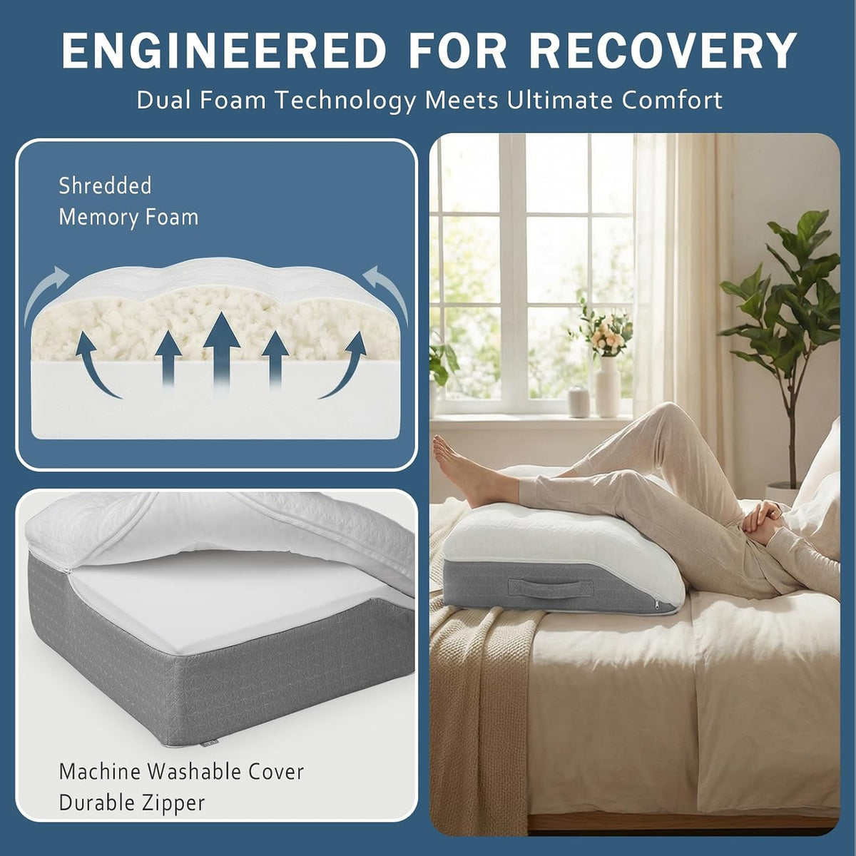 baibu Memory Foam Leg Elevation Pillow, Dual-Layer Patent Design Support Pillow to Raise Feet for Circulation, Leg Wedge Pillow for Sleeping, Knee Pillow for Knee Hip Ankle Pain Relief, 1PC
