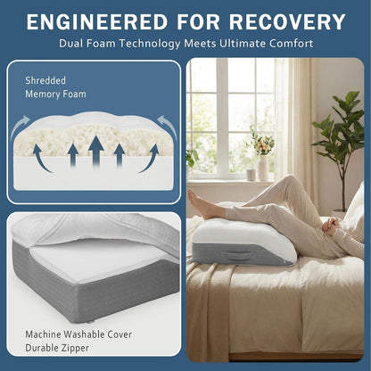 baibu Memory Foam Leg Elevation Pillow, Dual-Layer Patent Design Support Pillow to Raise Feet for Circulation, Leg Wedge Pillow for Sleeping, Knee Pillow for Knee Hip Ankle Pain Relief, 1PC