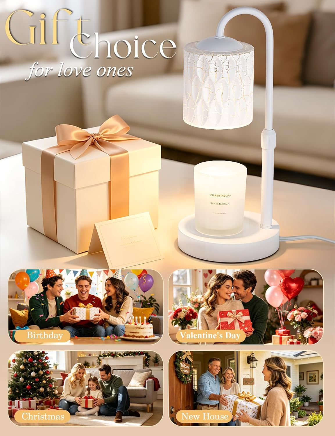 Briever Dimmable Candle Warmer Lamp with Timer, Height Adjustable Electric Candle Wax Warmer, Christmas Birthday Gifts for Women Mom, House Warming Gifts New Home Room Decor, Black Solid Wood Base