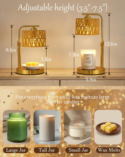 Candle Warmer Lamp with Timer Dimmer, Height Adjustable Modern Farmhouse Candle Warmer, Electric Candle Lamp Warmer with 2 Bulbs, Birthday Gifts for Women Mom, Gift for Home Decor