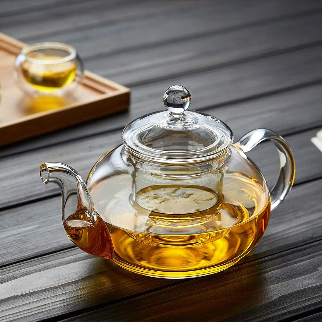 DOPUDO Glass Teapot with Removable Clear Infuser, 27 oz/ 800 ml Stove Top & Microwave Safe Borosilicate Glass Kettle with Loose Leaf Tea Strainer For Flower Blooming Tea