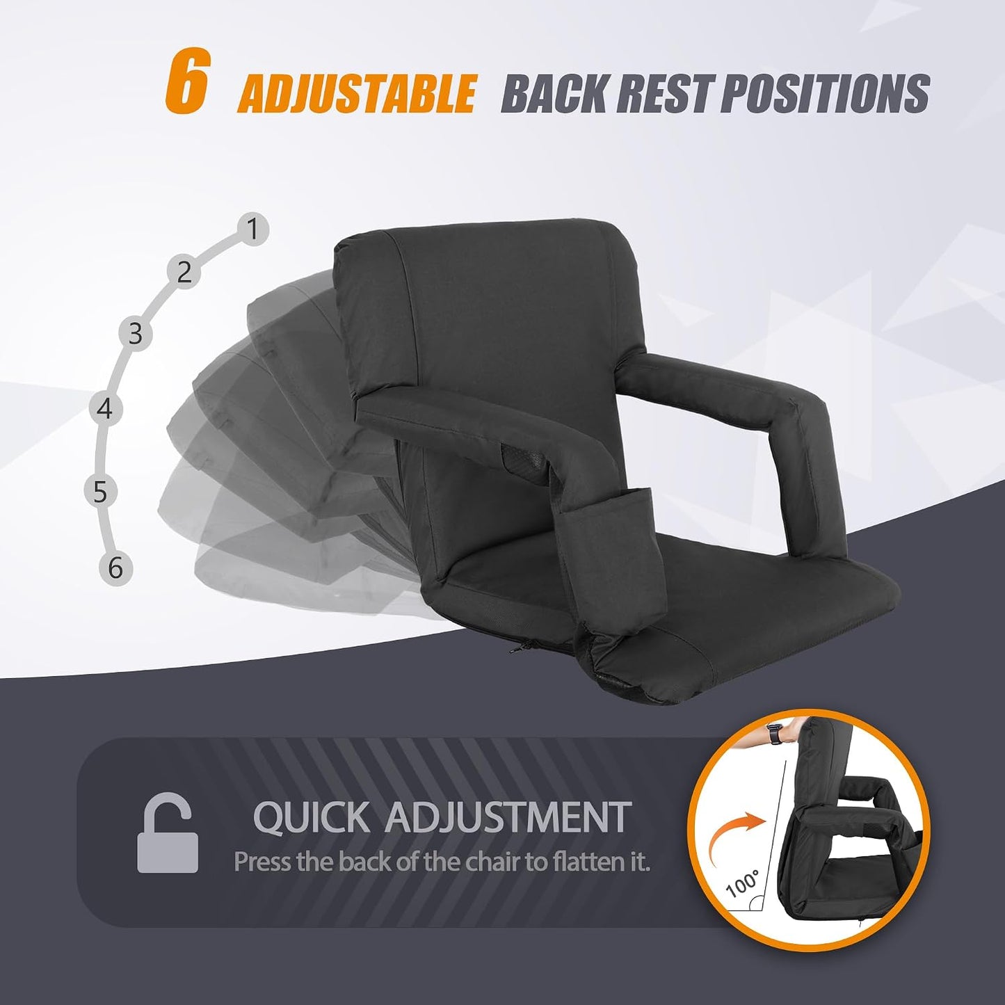 20.5"/25" Wide Stadium Seat for Bleachers w/Back Support Padded Cushion Portable Reclining Bleacher Seats Camping Stadium Chair Waterproof
