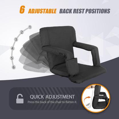 20.5"/25" Wide Stadium Seat for Bleachers w/Back Support Padded Cushion Portable Reclining Bleacher Seats Camping Stadium Chair Waterproof