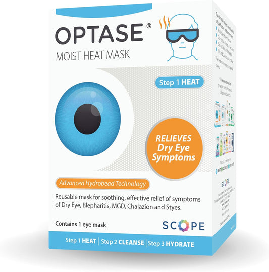 OPTASE® Moist Heat Mask, 1 Count | Heated Eye Mask with HydroBead Technology - Consistent Heat Up to 10 Minutes - Soft Cotton Cover - Adjustable Strap