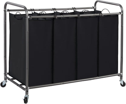 STORAGE MANIAC 3 Section Laundry Sorter, 35.6 Gal (135 L) Laundry Hamper Cart with Heavy Duty Rolling Lockable Wheels and Removable Bags, Clothes Organizer Basket Separator Hamper, Gray