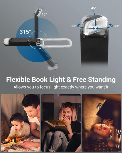 DEWENWILS Book Light, Amber Warm Clip On LED with 3 Adjustable Brightness for Eye Protection, Rechargeable USB Long Lasting Reading Light, Gifts for Bookworms, Kids (Black) | Amber Glow, 3 Brightness Levels, Flexible Lighting Angle, Compact &