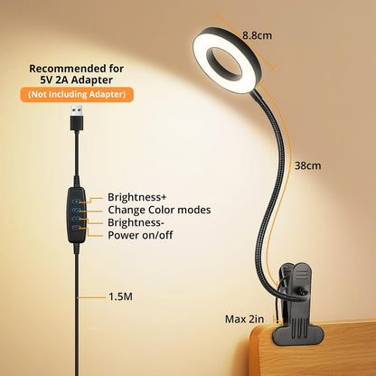 Woputne Desk Lamp Clip on Light for Bed Book Reading (Black) | 10 Dimmable Brightness 3 Light Modes Desk Lights for Home Office Clamp Bedside Lamp for Painting, Craft, Study