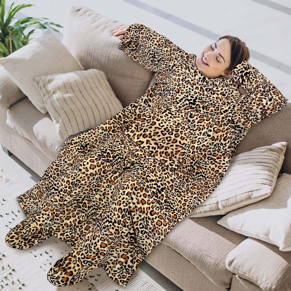 PAVILIA Fleece Blanket with Sleeves and Foot Pockets Women Men, Dark Purple