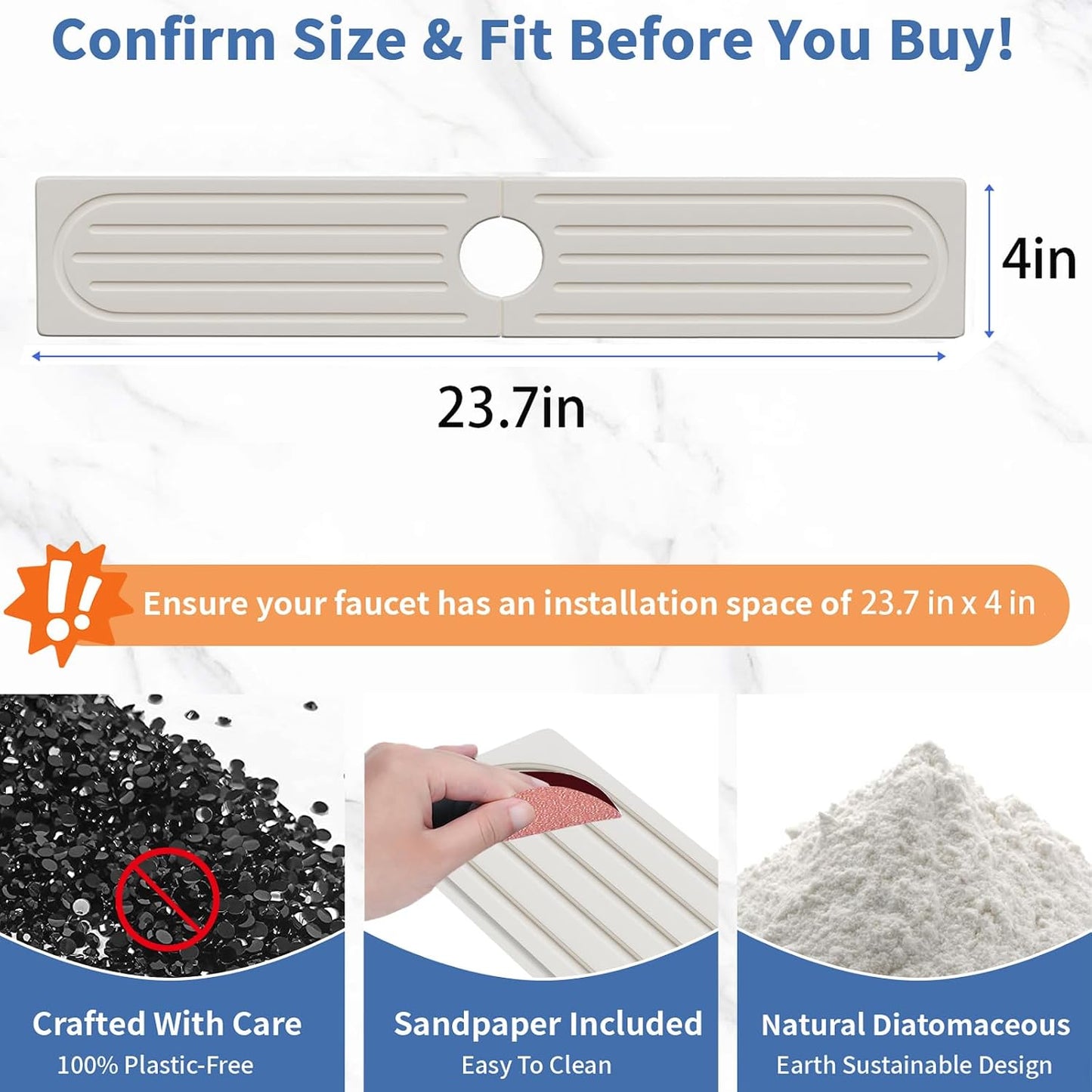 Faucet Mat for Kitchen Sink, Water Absorbent Kitchen Faucet Mat, Durable Sink Splash Guard with Raised Feet, Diatomite Fast Drying Kitchen Sink Faucet Mat, Bathroom Stone Drying Tray for Counter