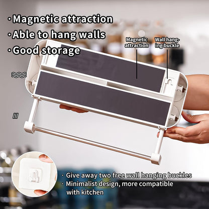 3 in 1 Aluminum Foil and Plastic Wrap Organize Dispenser with Cutter, Magnetic Paper Towel Holder for Fridge, Includes 1 Roll of Cling Film