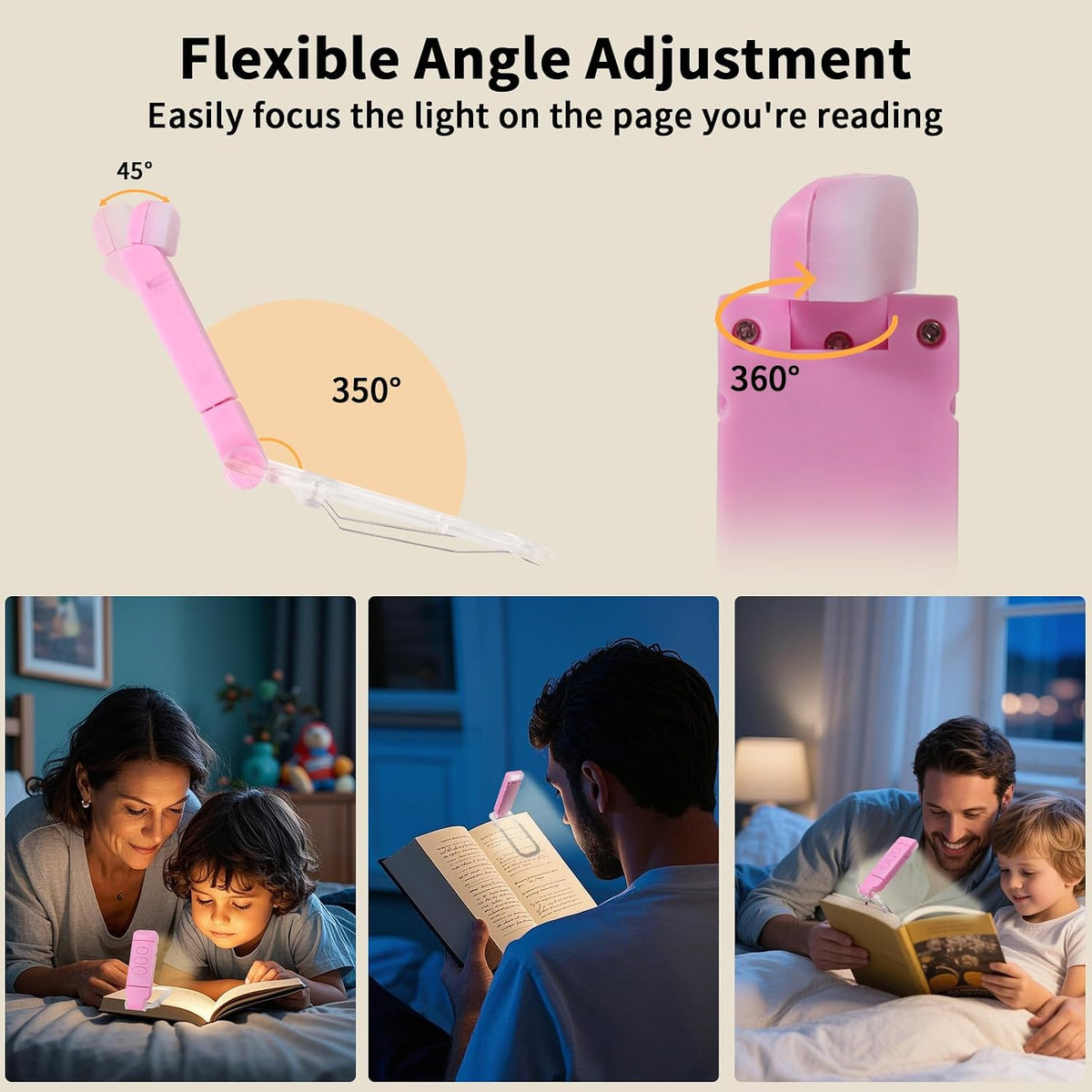 Rechargeable Book Light, Clip-On LED Reading Light, Eye-Caring