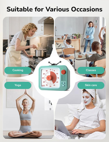LIORQUE Visual Timer for Kids with Pause, 60 Minute Countdown Timer, Green | Non-Ticking, 3 Volume Levels, Back Magnetic, Two Ringing Durations, Light Indicator, for Classroom Kitchen Office ADHD