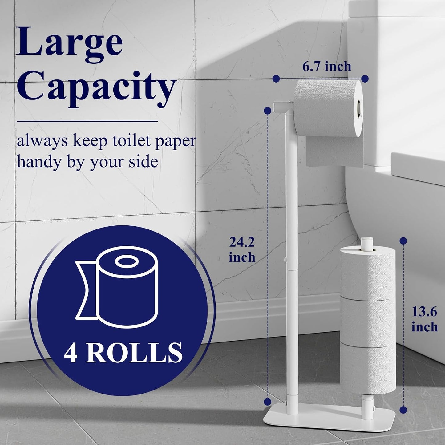 Kitsure Toilet Paper Holder Stand, Bathroom Storage, Medium, Black | Large Capacity Toilet Paper Holder for 4 Rolls, Rustproof Toilet Paper Holder Free Standing, Non-Slip Stable Base