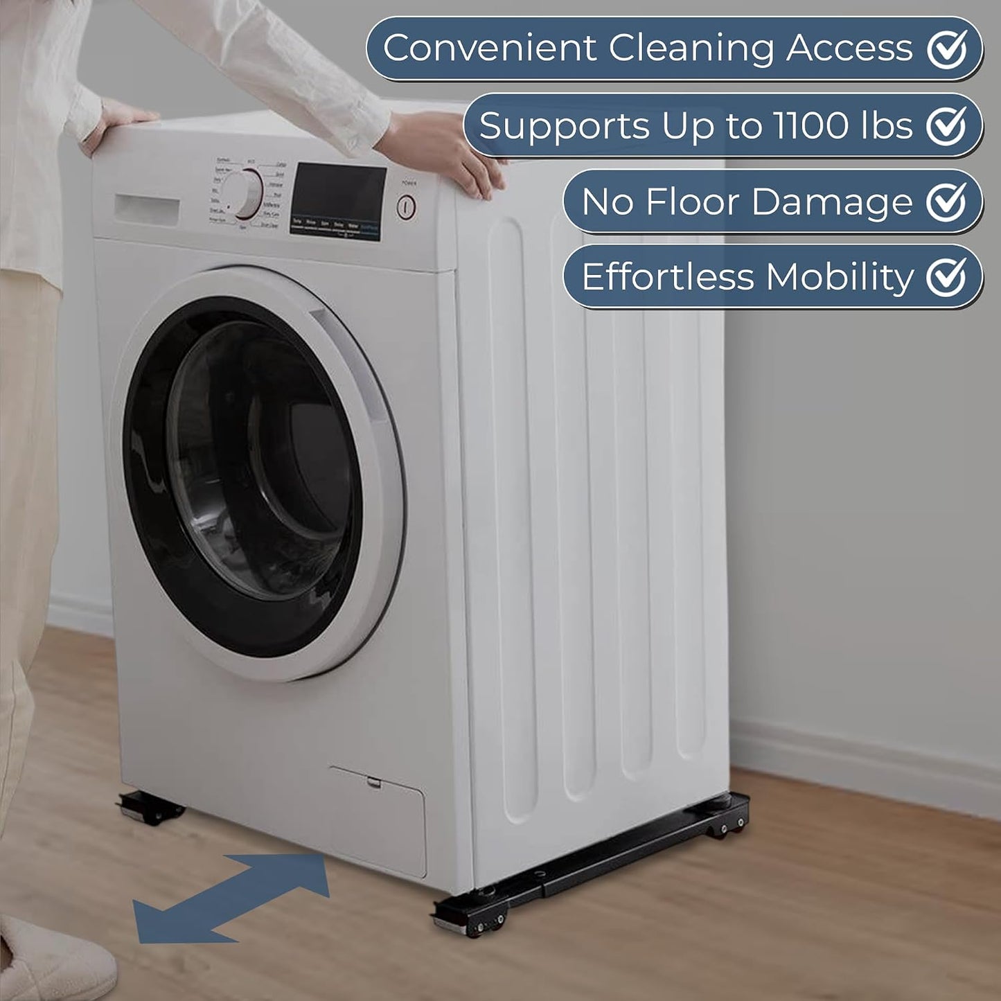 Heavy Duty Appliance Rollers and Furniture Movers with Complimentary Lifter Tool - Adjustable Expandable Base, Solid Wheels for Washers, Dryers, Refrigerators & Heavy Furniture - 1100 lb Capacity