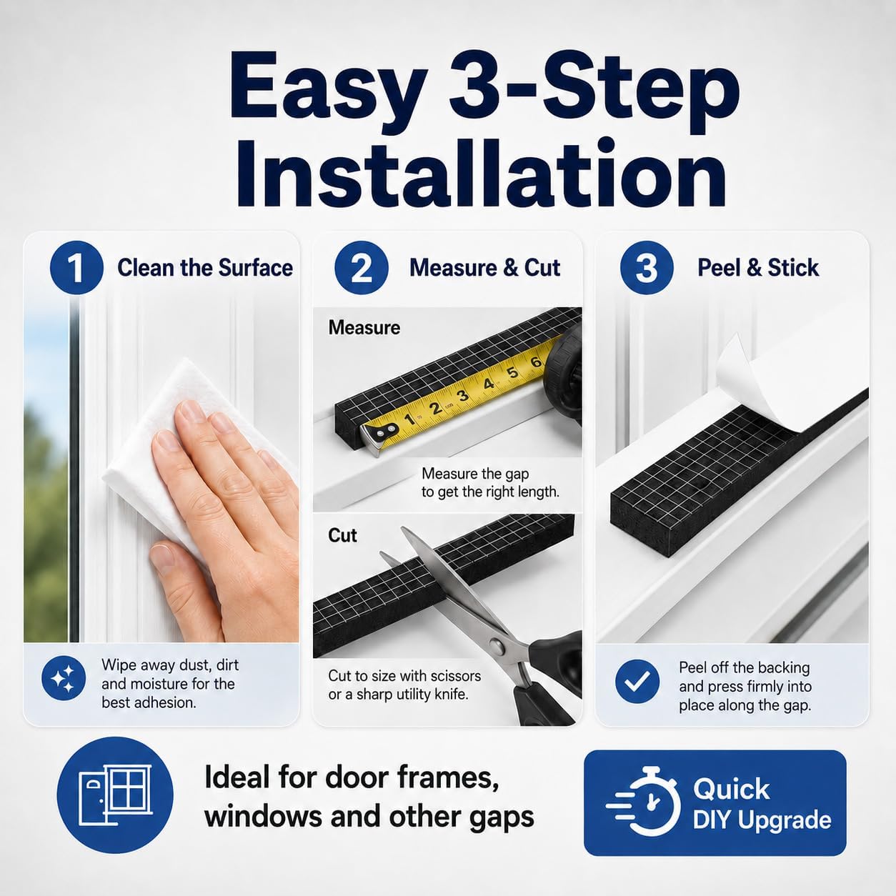 33FT EVA Foam Weather Stripping Door Seal, Self-Adhesive Weatherstrip AC Foam Tape for Door Frame, Window Gaps, Soundproof Insulation
