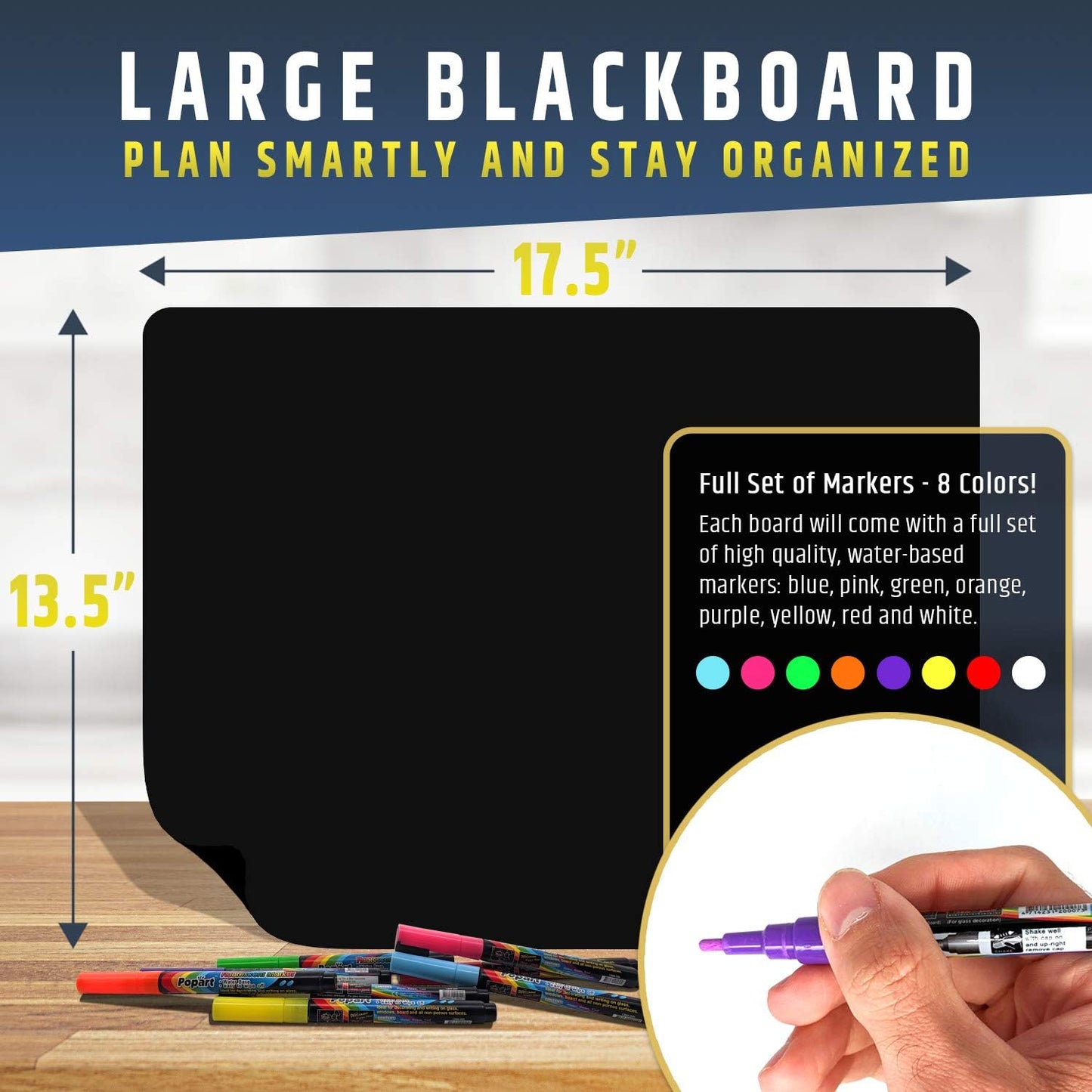 Cute 10"x16" Magnetic Dry-Erase Weekly Menu Blackboard for Kitchen Fridge (with 8 Bright Chalk Markers) & Free Bonus - Grocery/to-Do Lists Board - Daily Dinner Meal Planner Set for Home