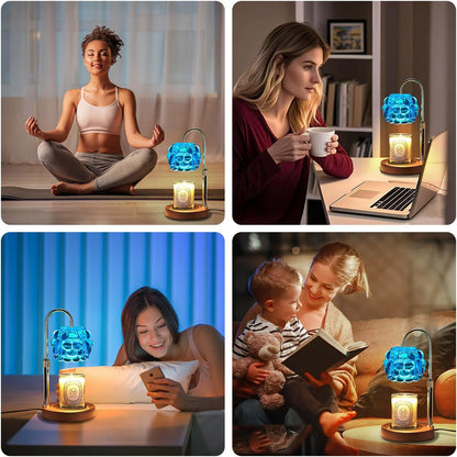 Candle Warmer Lamp with Timer Adjustable - Height Candle Warmer, Dimmer, Black Glass Wax Melting Lamps for Home Decor, for Candles in Jars with 2 Bulbs