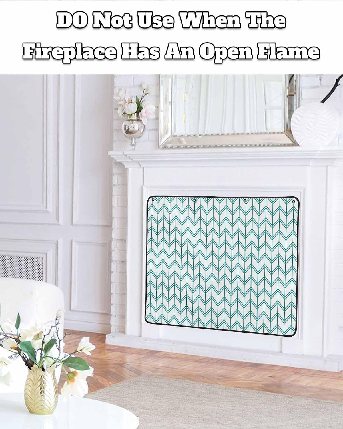 Magnetic Fireplace Cover Blue Geometric Waves Fireplace Screen Decorative Abstract Stripes Insulation Fireplaces Blocker Blanket Save Energy Fireplaces Draft Stopper Covers for Living Room 45x34 Inch
