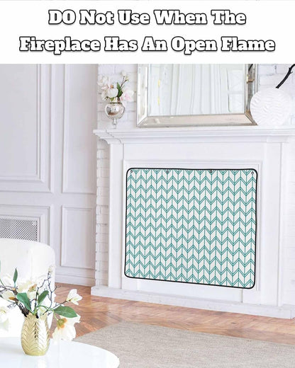 Magnetic Fireplace Cover Blue Geometric Waves Fireplace Screen Decorative Abstract Stripes Insulation Fireplaces Blocker Blanket Save Energy Fireplaces Draft Stopper Covers for Living Room 45x34 Inch