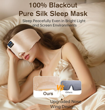 LC-dolida Luxurious Silk Soft Sleep Mask, Sleep Headphones with Bluetooth 5.4 for Side Sleeper, Total Blackout Eye Sleeping Mask for Women and Men, Ideal Gift for Restful Sleep, Travel(Black)