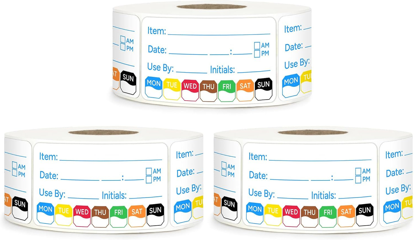 2 Rolls 1000 Pcs 1 X 2 inch Removable Food Date Sticker Labels, Easy to Write for Freezer, Refrigerator Food Containers Date Sticker, Leftover Labels (Blue-Red-US)