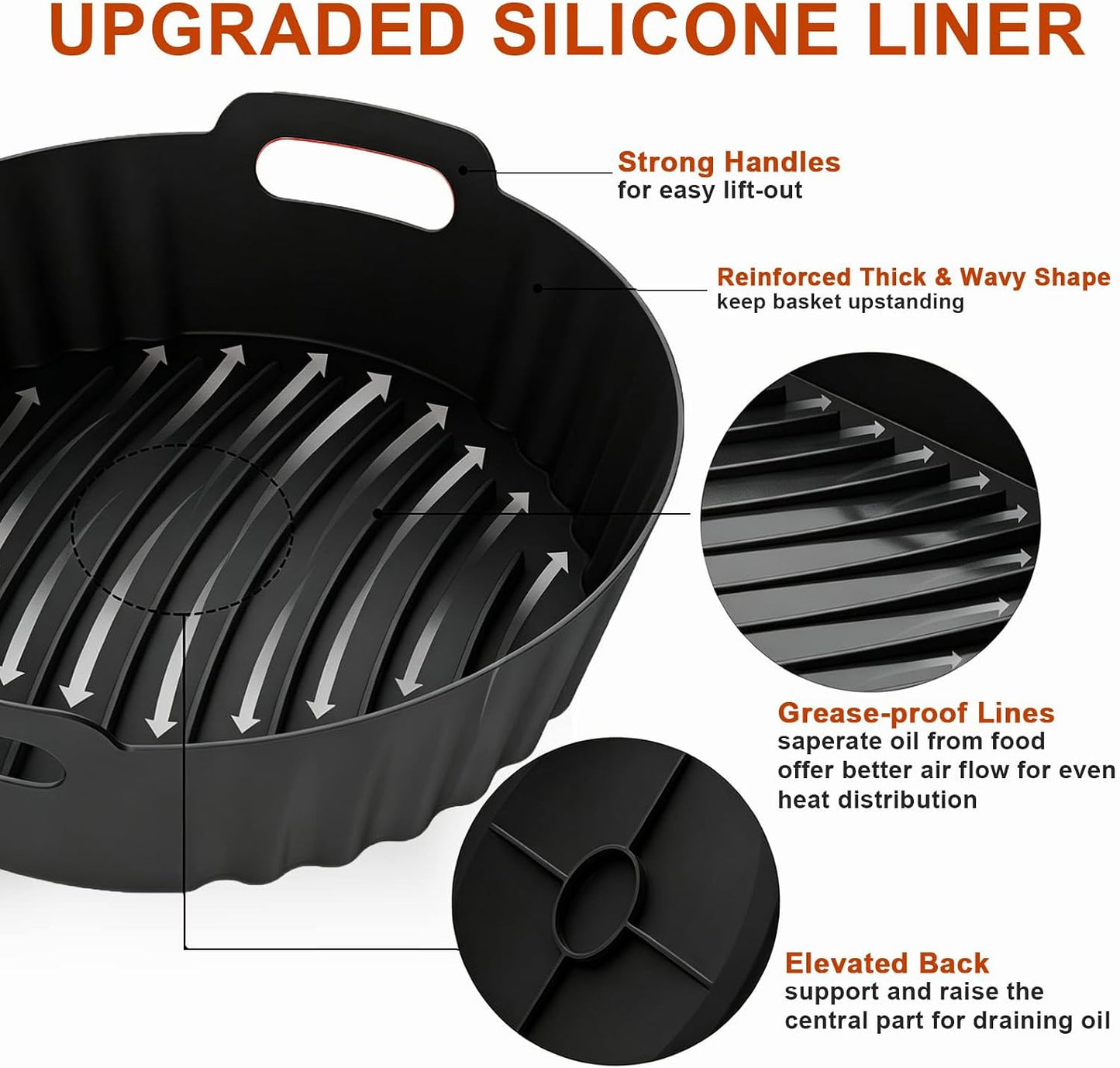 2Pcs Silicone Air Fryer Liners Reusable Square Thickened Airfryer Basket for 4 to 7 QT Baking Tray Accessories Kitchen Gadgets Replacement of Flammable Disposable Parchment Paper