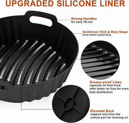 2Pcs Silicone Air Fryer Liners Reusable Square Thickened Airfryer Basket for 4 to 7 QT Baking Tray Accessories Kitchen Gadgets Replacement of Flammable Disposable Parchment Paper