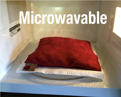 Square Red Ultra-Suede Microwavable Cherry Pit Pillow, Hot/Cold Compress | Sustainable Heating Pad, Moist Heat Muscle Joint Pain Relief