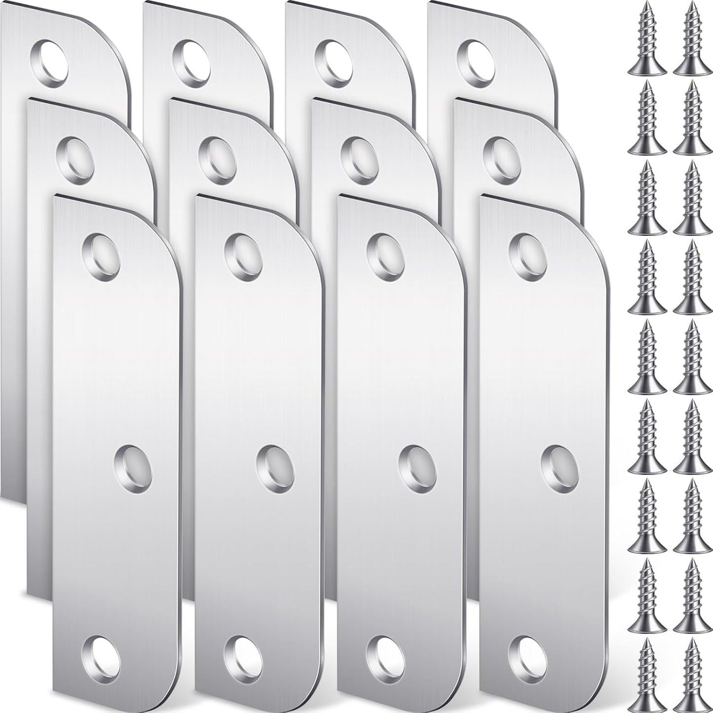 Lounsweer 6 Pcs Hinge Filler Plates 3.5 Inch With 5/8 Inch Door Edge Filler, Stainless Steel Door Hinge Shims, Gate Hole Cover, Satin Chrome Blanks With Matching Screws, Silver