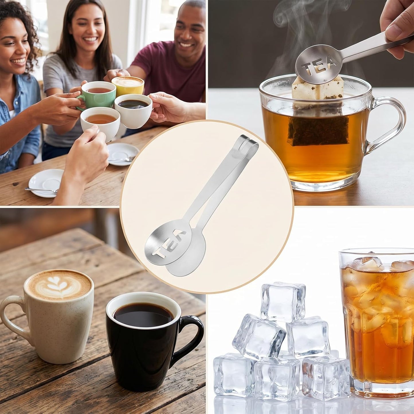 Tea Bag Squeezer, 2 Pcs Stainless Steel Tea Tongs, Teabag Filter | Tea Spoon Tea Bag Strainer Tea Tongs Clip on Strainer Tea Accessories for Loosing Leaf, Gripping Ice Cube, Sugar
