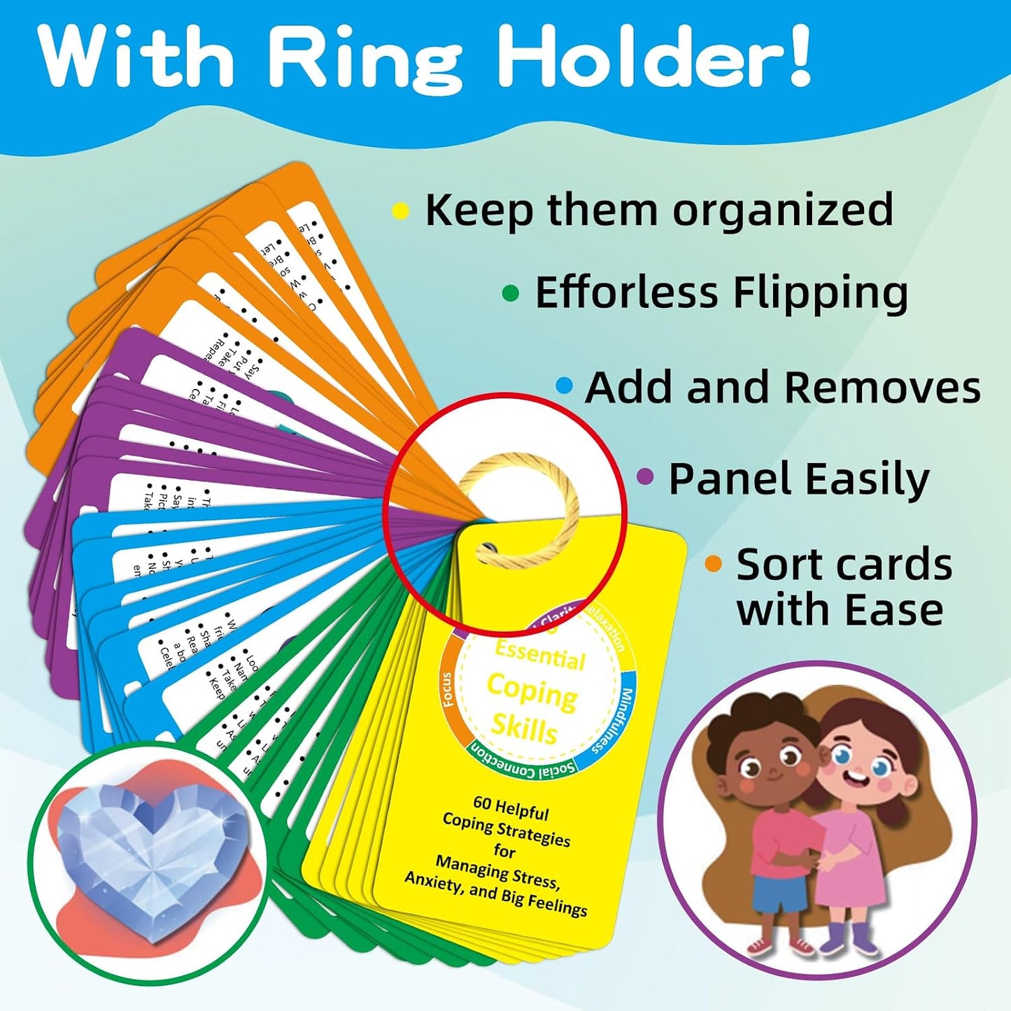 32 Coping Skills Cards with 60 Strategies – Therapy Tools for Teens & Adults to Manage Stress, Anxiety & Emotions – Durable Mindfulness & Emotional Intelligence Deck for Home, School & Counseling Use