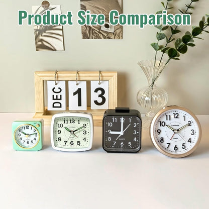 Lamisola Small Analog Travel Alarm Clock, Battery Operated Desk Table Shelf Clock for Kids, Quieter Bedside Alarm Clocks for Bedrooms Bathroom Living Room Kitchen, Black