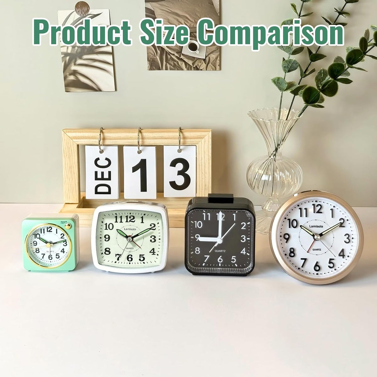 Lamisola Analog Travel Alarm Clock for Bedroom, Small Desk Clock Black
