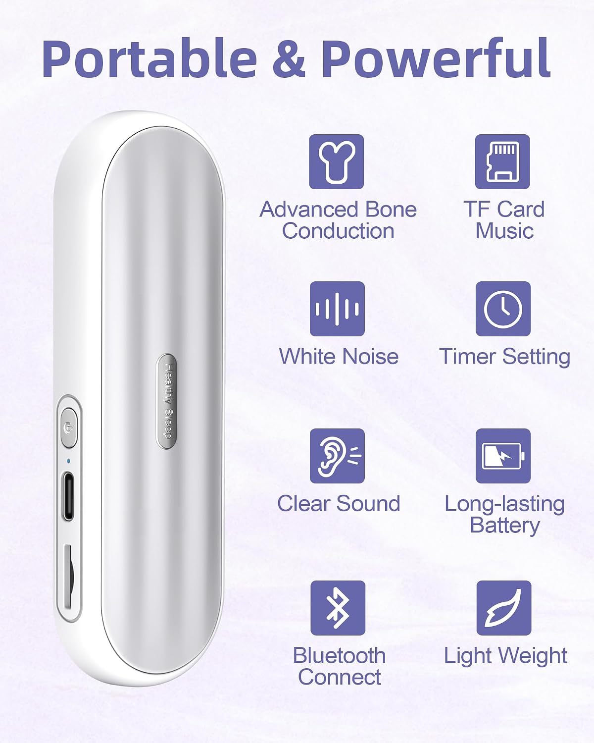 Private Bluetooth Speaker Under Pillow: Portable Bone Conduction Technology Sleep Aid with White Noise for Relaxation (White)