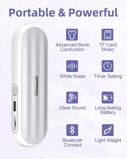 Private Bluetooth Speaker Under Pillow: Portable Bone Conduction Technology Sleep Aid with White Noise for Relaxation (White)
