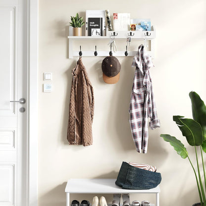 AMBIRD Wall Hooks with Shelf, 26.57 Inch Entryway Wood Coat Hooks for Wall with Shelf, Coat Rack Wall Mount with 5 Dual Hooks 3 Key Hooks Mail Organizer and Key Rack Holder (Brown)
