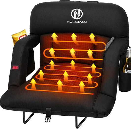 HOPERAN 25in Heated Stadium Seats for Bleachers, 4.3" Extra Thick, Pink | Super Soft Sofa-Style, Independent Seat&Back 3 Level Heat (NO Battery), 6 Recliner, Anti-Slip, Side Pockets, Backpack Straps