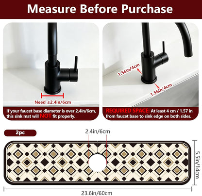 2 Pcs Kitchen Sink Splash Guard Faucet Mat Wood Grain Pattern Faucet Mat for Sinks Natural Wood Color Absorbing Drying Mats for Kitchen Bathroom, 23.6x5.5inch