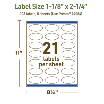 Avery Dissolvable Oval Labels, Sure Feed Technology, 1-1/8" x 2-1/4", Matte White, Print-to-The-Edge, Laser/Inkjet Printable, 105 Labels Total