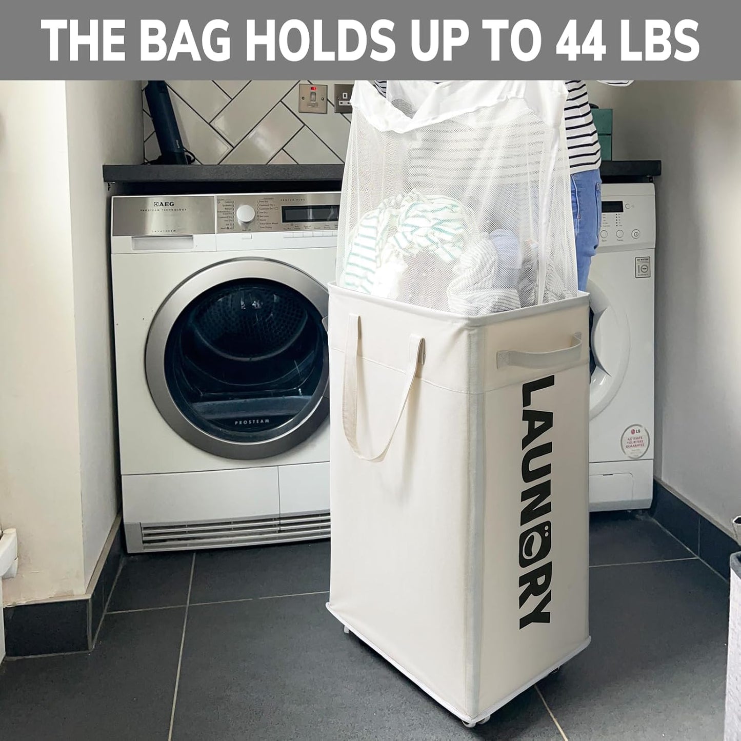 Goodpick 75L Laundry Basket with Wheels & Removable Wash Bag for Dorm | Rolling Laundry Basket with Handles for Dirty Clothes, Fodable Hamper for Laundry Room, Dorm Room Essentials, Grey