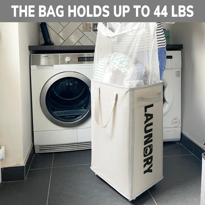 Goodpick 75L Laundry Basket with Wheels & Removable Wash Bag for Dorm | Rolling Laundry Basket with Handles for Dirty Clothes, Fodable Hamper for Laundry Room, Dorm Room Essentials, Grey