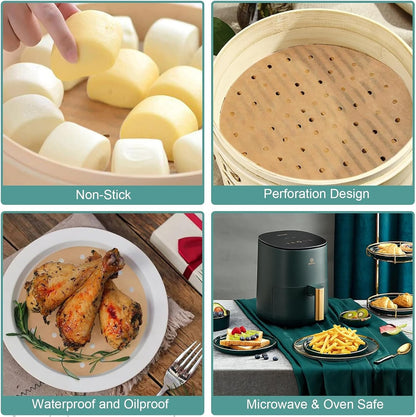 Air Fryer Parchment Paper Liners, 8 Inch 100 Pcs | Pre-Cut Non-Stick Unbleached Paper; Fits 3.5-6QT Air Fryers; Disposable And Durable; Microwave And Steaming Basket Safe