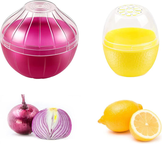 2PCS Fruit and Vegetable Shaped Savers Onion and Tomato Storage Containers for Fridge Vegetable Crisper Makes Food Stays Fresh Longer