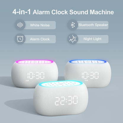 ANJANK White Noise Sound Machine Alarm Clock with Hi-Fi Bluetooth Speaker, 21 Soothing Sounds/7 Night Lights, 0-100% Dimmer/Sleep Timer/Volume Control, Soother for Adults Kids Sleeping, Bedroom, White
