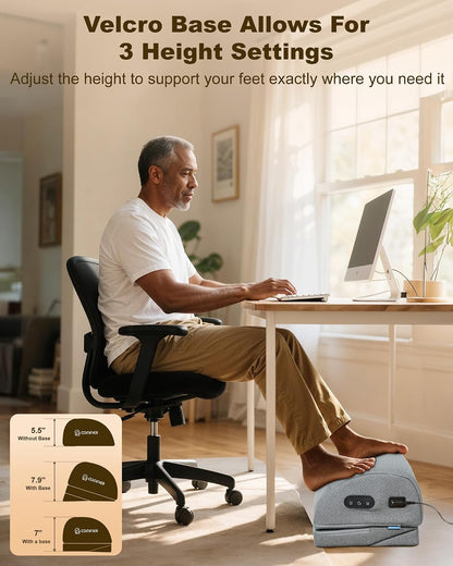 Comfier Under Desk Foot Rest at Work with Heat,Vibration,3 Height Under Desk Foot Rest for Office Chair，Foot Heater Foot Warmer, Ergonomic Heated Footrest,Gaming Chair Footstool,Computer Desk Use