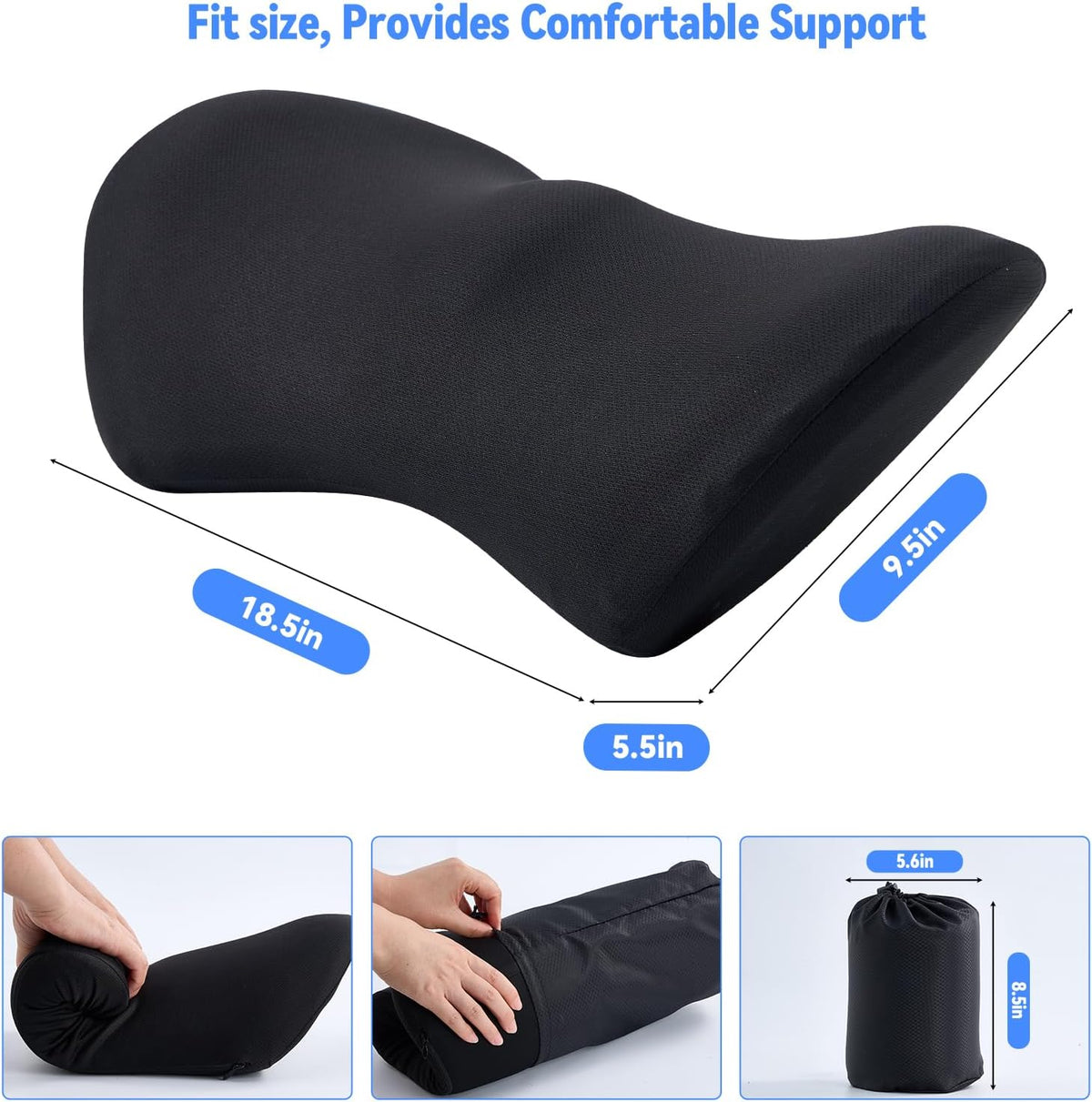Lumbar Pillow, Memory Foam Lumbar Support Pillow for Office Chair and Car Seat, Ergonomic Streamline Back Pillow for Lower Back Pain Relief, Back Support Pillow for Sitting, Driving, Traveling