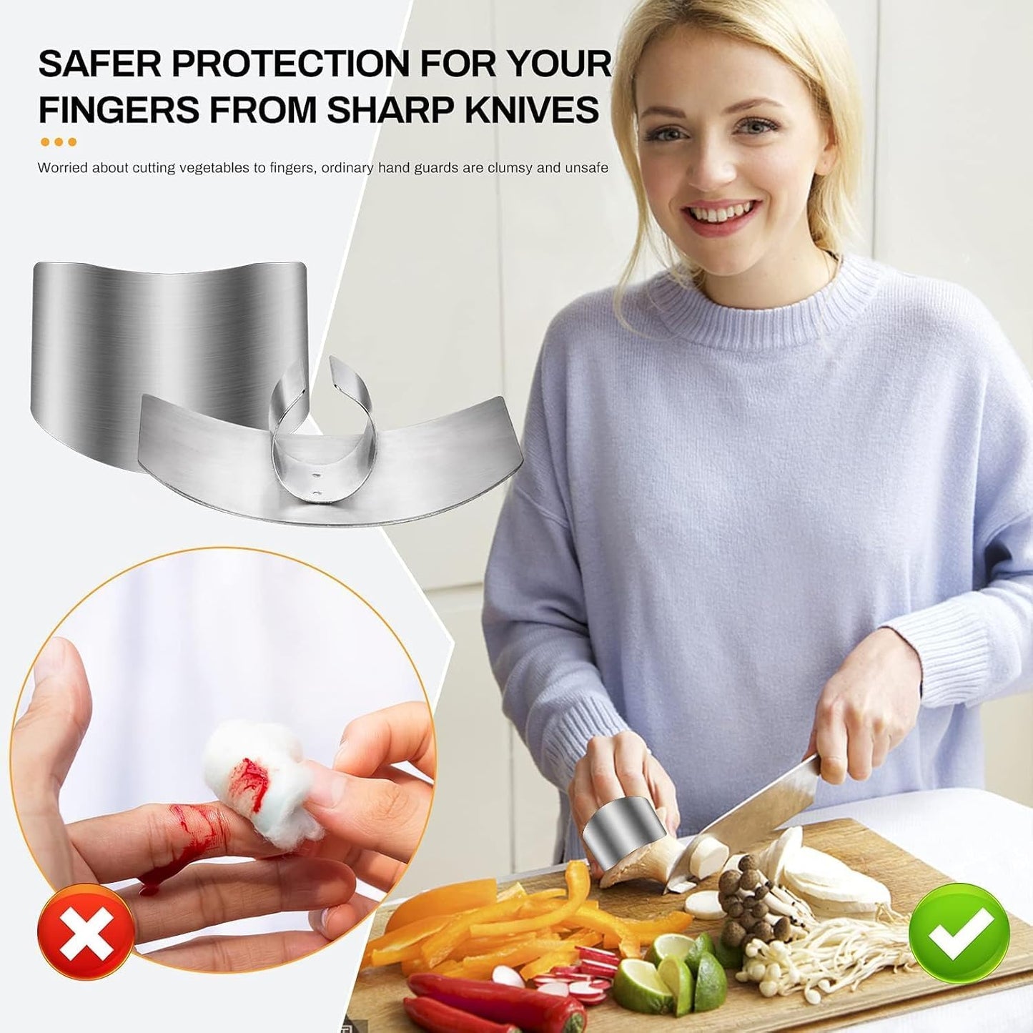 Promifun Finger Guards for Cutting, 4 Pcs Stainless Steel Finger Protector for Cutting Food, Knife Guard, Chopping Protector for Dicing and Slicing in Kitchens